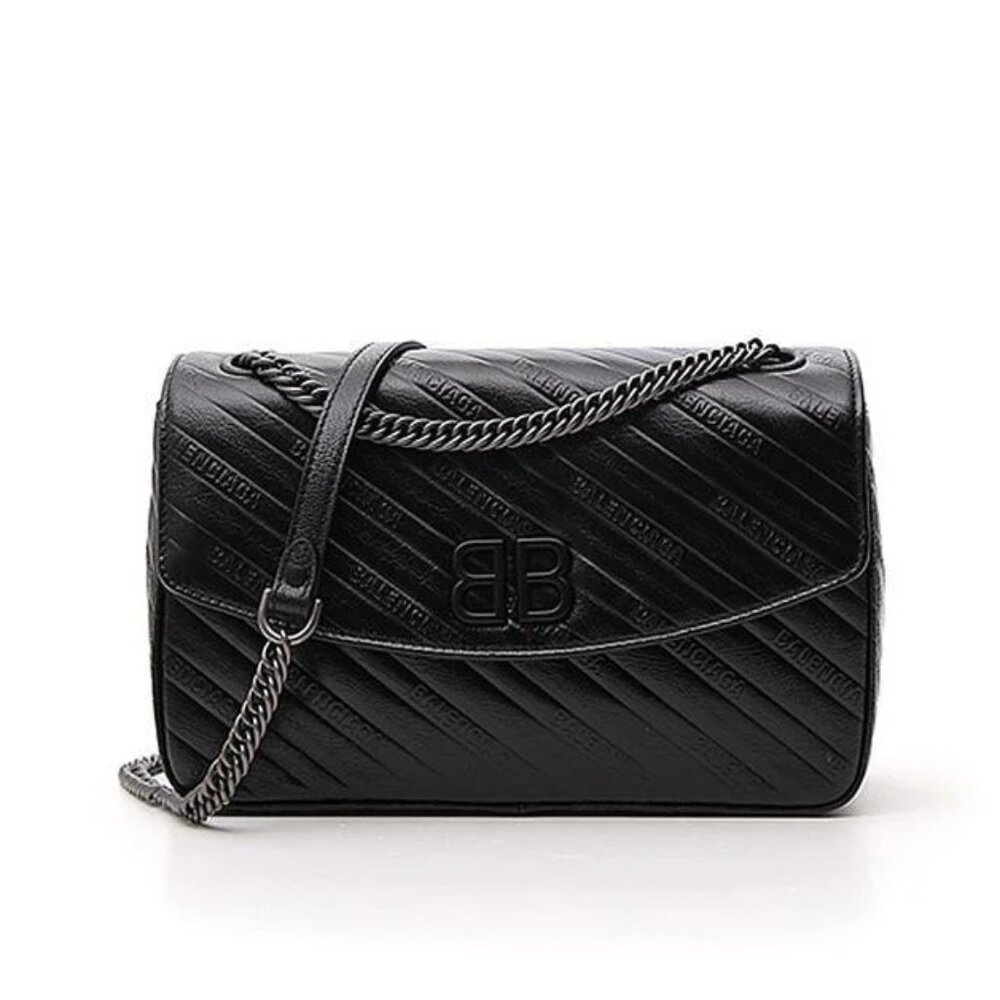 Authentic black Balenciaga BB Chain leather flap bag - tags and dustbag included